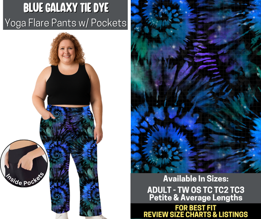 Preorder! Closes 5/19. ETA Aug. Blue Galaxy Tie Dye Yoga Flare Pants