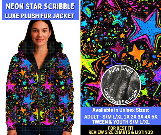 Preorder! Closes 10/20. ETA Jan. Neon Star Scribble Luxe Fur Jacket