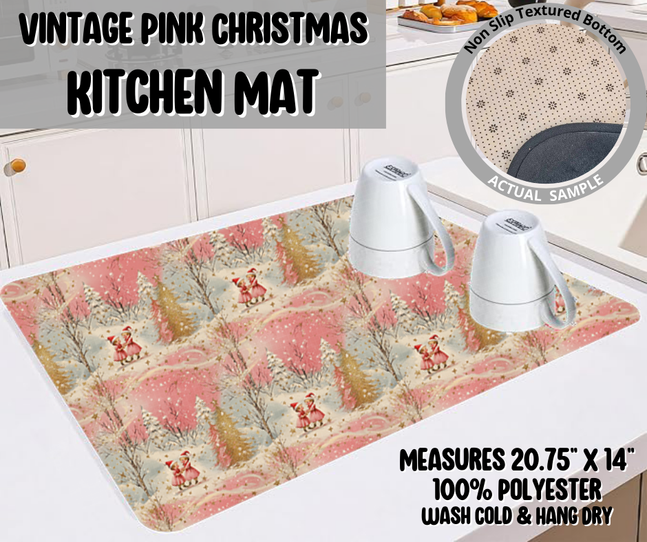 Preorder! Closes 9/10. ETA Dec. Vintage Pink Christmas Kitchen Mat