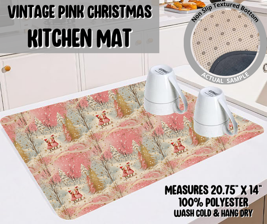 Preorder! Closes 9/10. ETA Dec. Vintage Pink Christmas Kitchen Mat
