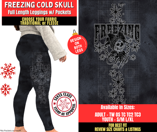 Preorder! Closes 8/27. ETA Nov. Freezing Cold Skull Watercolor Leggings w/ Side Leg Designs Choose Fleece or Traditional