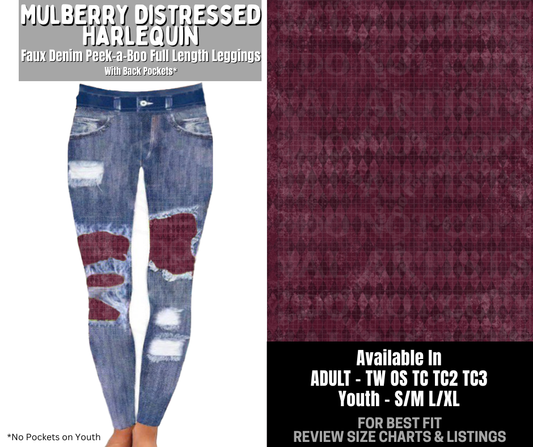 Preorder! Closes 12/3. ETA Feb. Mulberry Distressed Harlequin Full Length Faux Denim Peekaboo