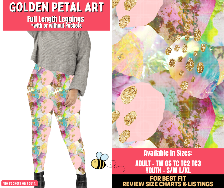 Preorder! Closes 1/28. ETA April. Golden Petal Art Full Length Leggings w/wo Pockets