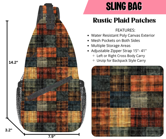 Preorder! Closes 9/17. ETA Dec. Rustic Plaid Patches Sling Bag