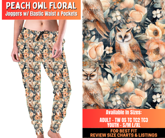 Preorder! Closes 12/29. ETA March. Peach Owl Floral Joggers