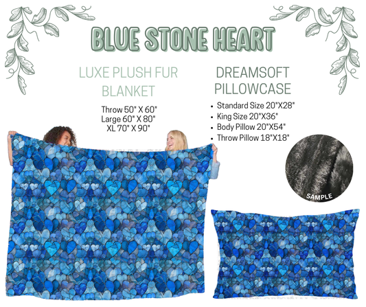 Preorder! Closes 10/9. ETA Dec. Blue Stone Heart Luxe Plush Fur Blanket and/or DreamSoft Pillowcase