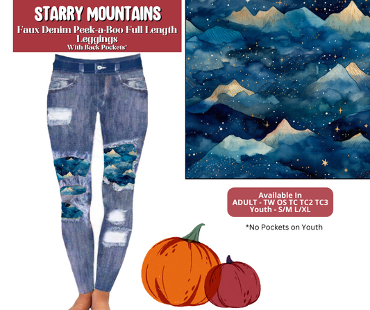 Preorder! Closes 6/30. ETA Sept. Starry Mountains Full Length Faux Denim Peekaboo