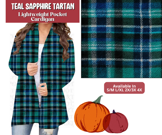 Preorder! Closes 6/30. ETA Sept. Teal Sapphire Tartan Pocket Cardigan