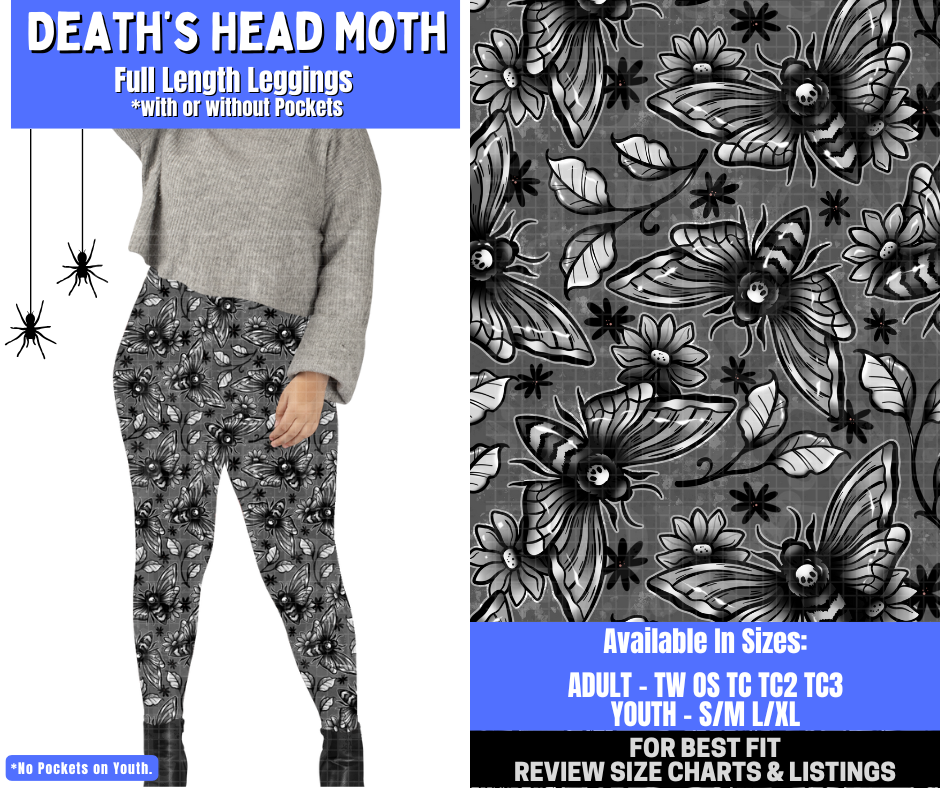 Preorder! Closes 1/26. ETA April. Death's Head Moth Full Length Leggings w/wo Pockets