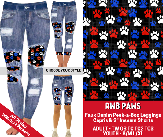 Preorder! Closes 3/19. ETA June. RWB Paws Combo Faux Denim Peekaboo Legging Lengths
