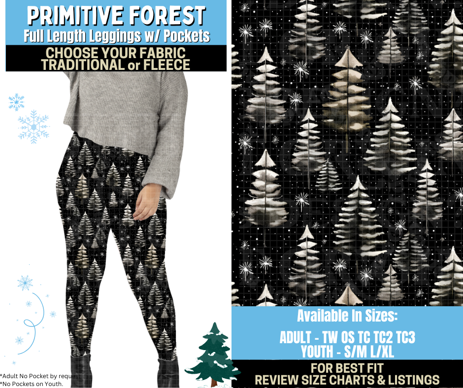 Preorder! Closes 8/28. ETA Nov. Primitive Forest Leggings Choose Fleece or Traditional