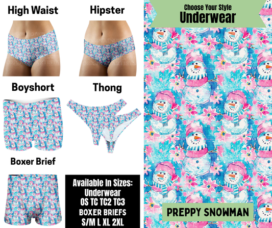 Preorder! Closes 8/25. ETA Nov. Preppy Snowman Hipster, High Waist, Boyshort, & Thong Underwear & Boxer Briefs