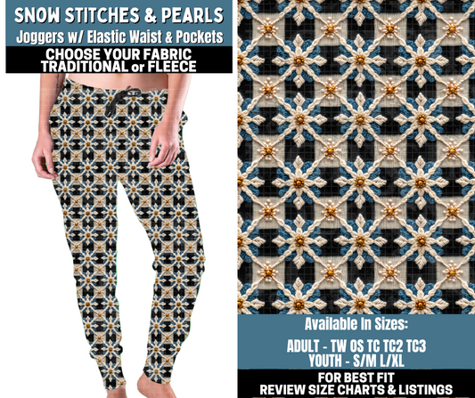 Preorder! Closes 10/13. ETA Jan. Snow Stitches & Pearls Joggers Choose Fleece or Traditional