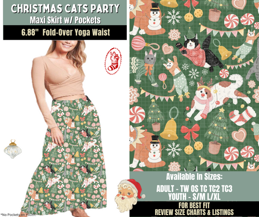 Preorder! Closes 9/15. ETA Dec. Christmas Cats Party Maxi Skirt