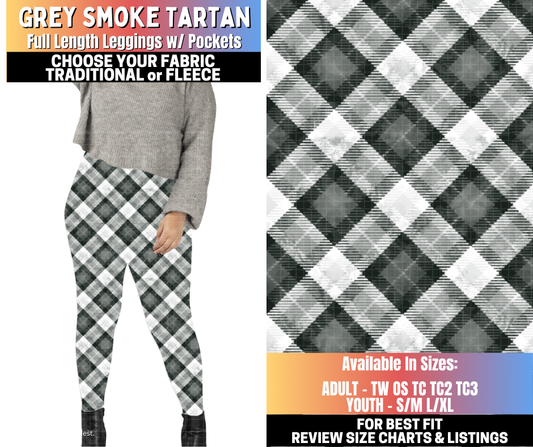 Preorder! Closes 10/15. ETA Jan. Grey Smoke Tartan Leggings Choose Fleece or Traditional