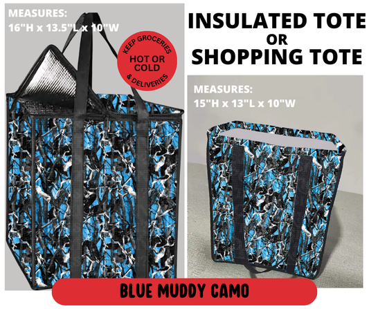 Preorder! Closes 3/23. ETA June. Blue Muddy Camo Shopping & Insulated Tote