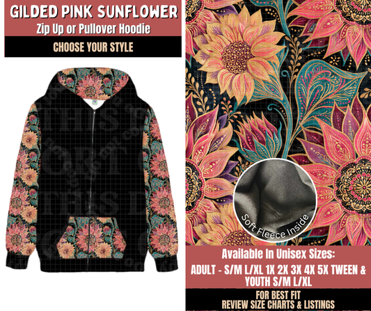 Preorder! Closes 10/22. ETA Jan. Gilded Pink Sunflower Zip-Up or Pullover Hoodie