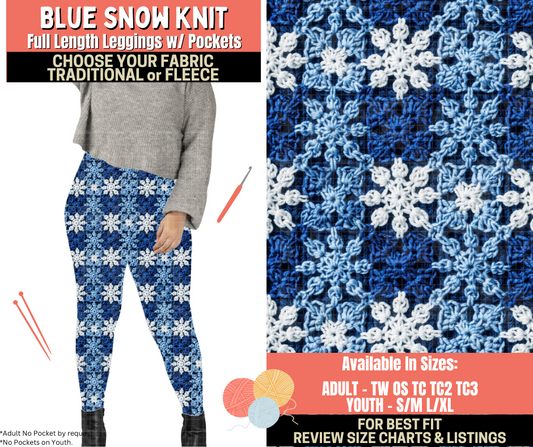 Preorder! Closes 10/1. ETA Dec. Blue Snow Knit Leggings Choose Fleece or Traditional
