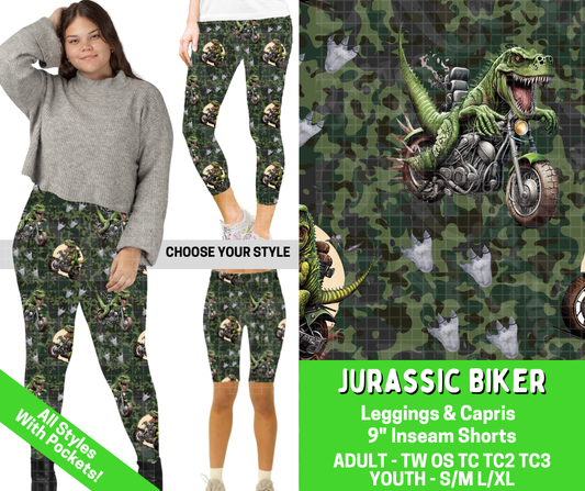 Preorder! Closes 2/25. ETA May. Jurassic Biker Combo Legging Lengths