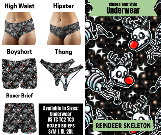 Preorder! Closes 8/25. ETA Nov. Reindeer Skeleton Hipster, High Waist, Boyshort, & Thong Underwear & Boxer Briefs