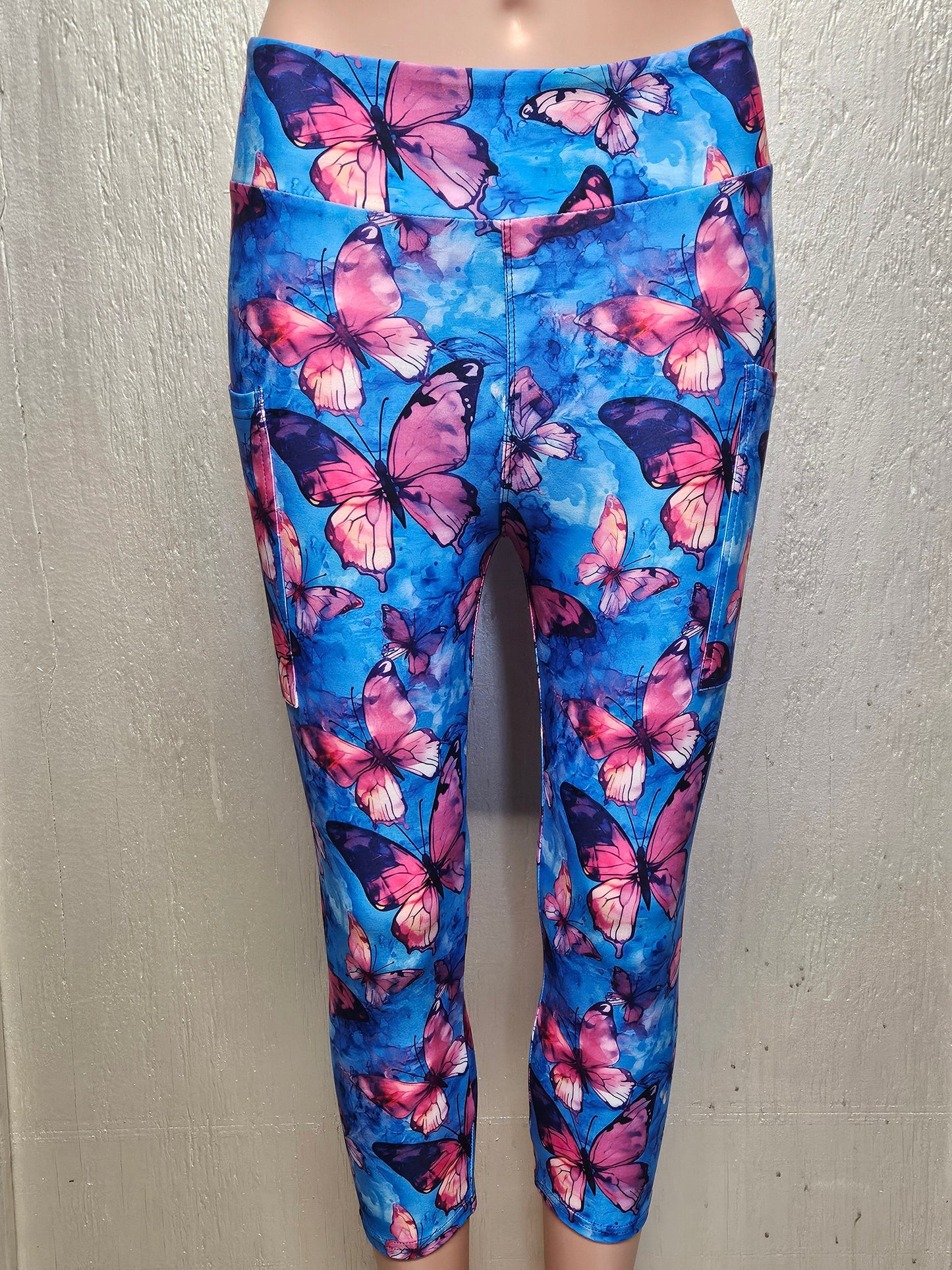 Butterflies on Blue capris with pockets