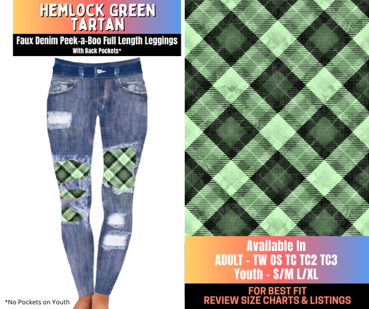 Preorder! Closes 10/15. ETA Jan. Hemlock Green Tartan Full Length Faux Denim Peekaboo