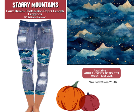 Preorder! Closes 6/30. ETA Sept. Starry Mountains Capri Faux Denim Peekaboo
