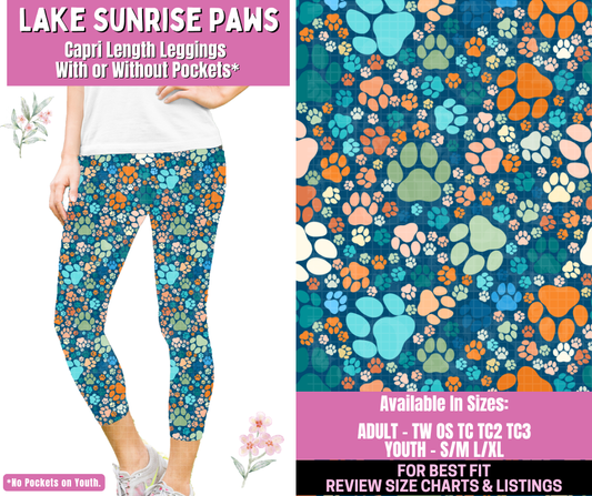 Preorder! Closes 1/12. ETA March. Lake Sunrise Paws Capri Length Leggings w/wo Pockets