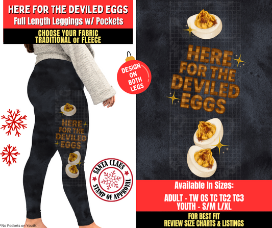 Preorder! Closes 8/27. ETA Nov. Here For The Deviled Eggs Watercolor Leggings w/ Side Leg Designs Choose Fleece or Traditional