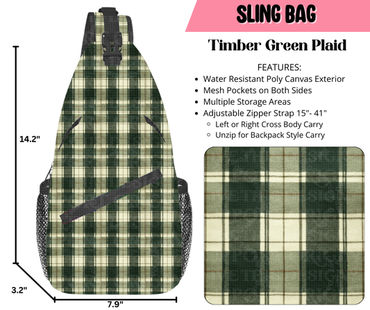 Preorder! Closes 9/17. ETA Dec. Timber Green Plaid Sling Bag