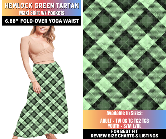 Preorder! Closes 10/15. ETA Jan. Hemlock Green Tartan Maxi Skirt