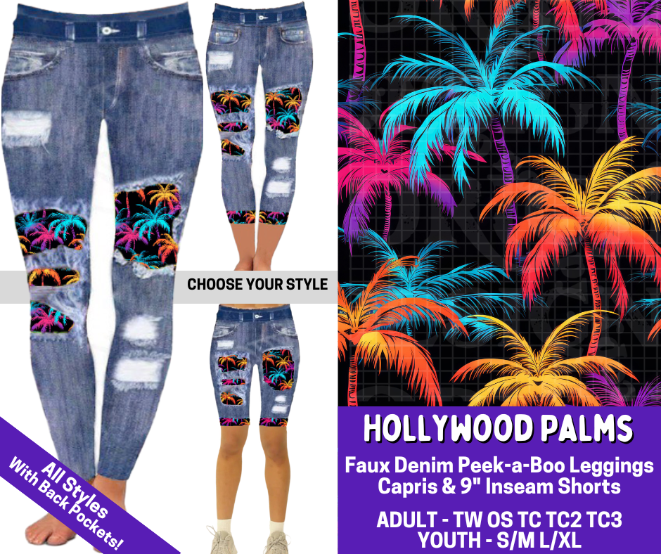 Preorder! Closes 4/9. ETA June. Hollywood Palms Combo Faux Denim Peekaboo Legging Lengths