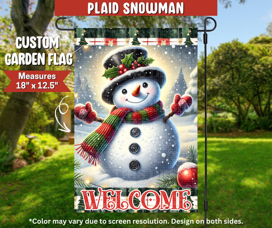 Preorder! Closes 9/22. ETA Dec. Plaid Snowman Garden Flag