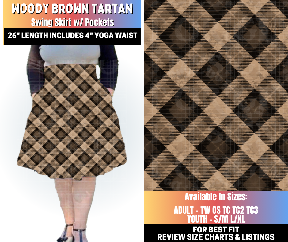 Preorder! Closes 10/15. ETA Jan. Woody Brown Tartan Swing Skirt