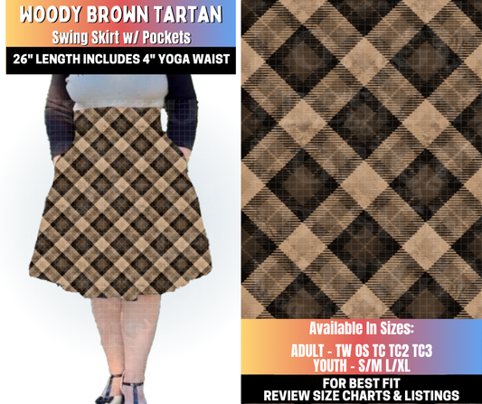Preorder! Closes 10/15. ETA Jan. Woody Brown Tartan Swing Skirt