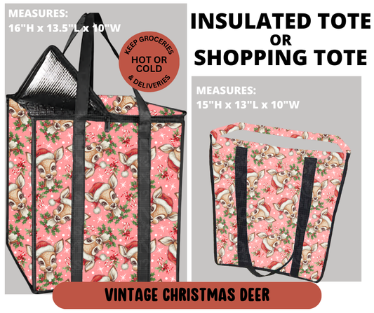 Preorder! Closes 9/11. ETA Dec. Vintage Christmas Deer Shopping & Insulated Tote