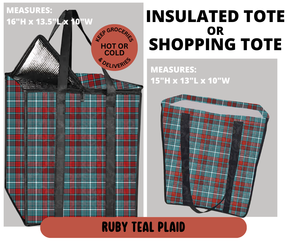 Preorder! Closes 9/11. ETA Dec. Ruby Teal Plaid Shopping & Insulated Tote