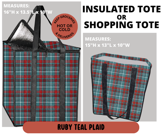 Preorder! Closes 9/11. ETA Dec. Ruby Teal Plaid Shopping & Insulated Tote