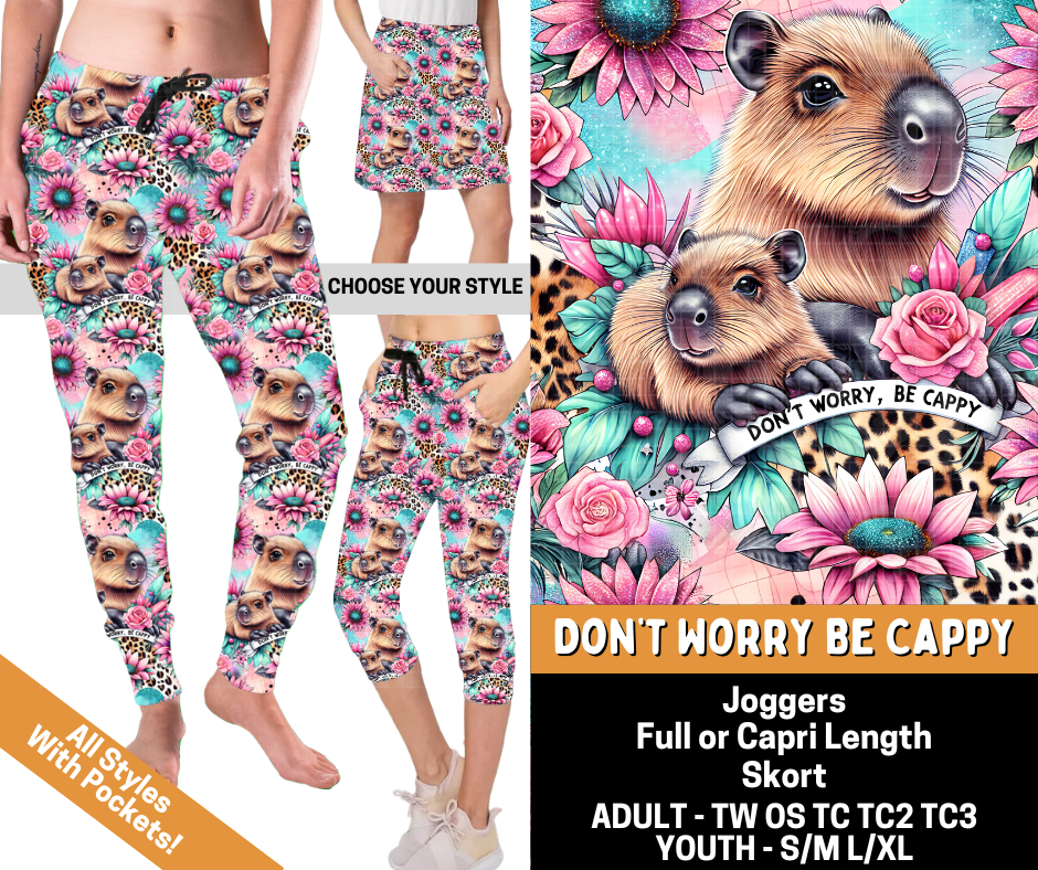 Preorder! Closes 6/1. ETA Sept. Don't Worry Be Cappy Combo Jogger Lengths & Skort