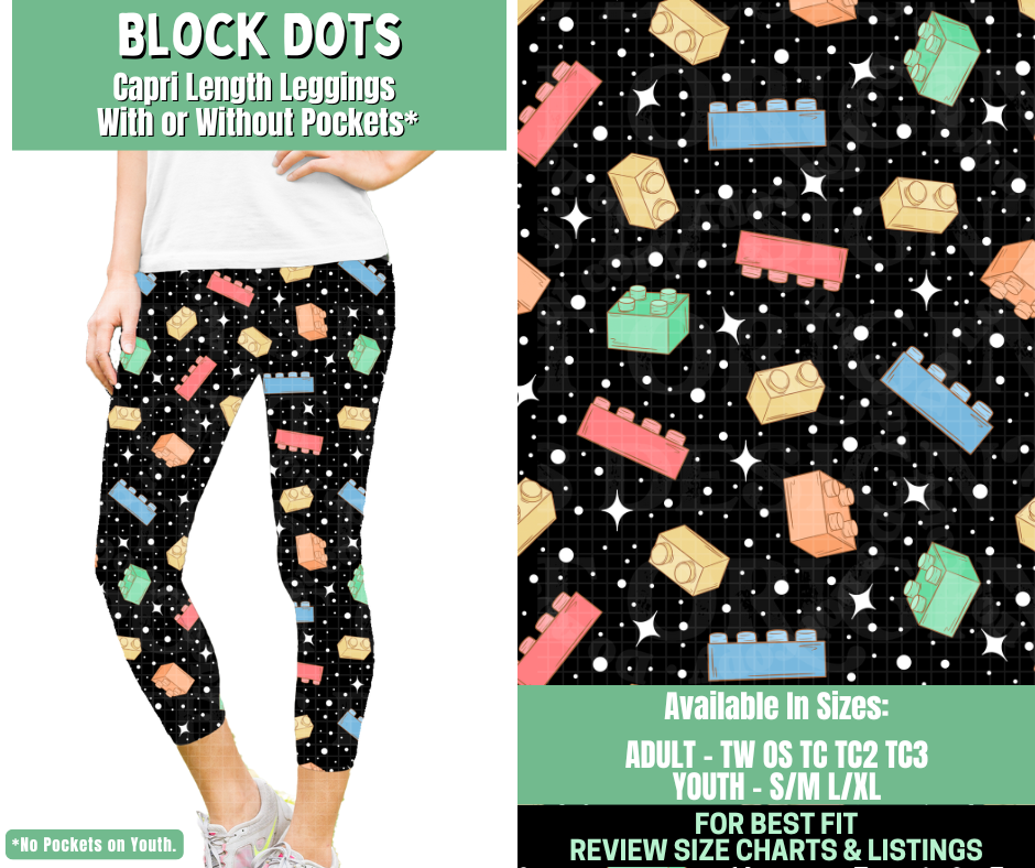 Preorder! Closes 1/7. ETA March. Block Dots Capri Length Leggings w/wo Pockets