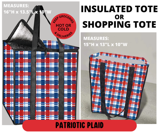 Preorder! Closes 3/23. ETA June. Patriotic Plaid Shopping & Insulated Tote