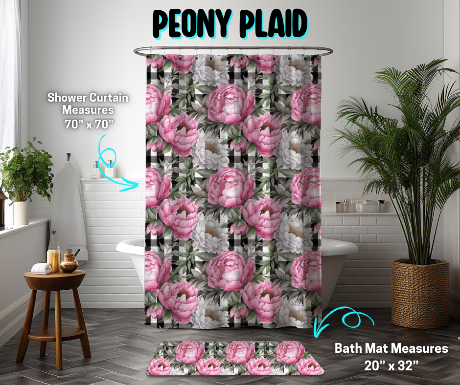 Preorder! Closes 3/26. ETA June. Peony Plaid Custom Shower Curtain and/or Bath Mat