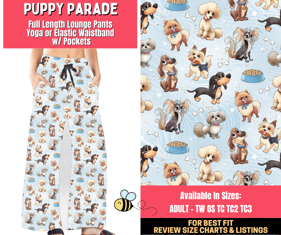Preorder! Closes 1/28. ETA April. Puppy Parade Full Length Lounge Pants