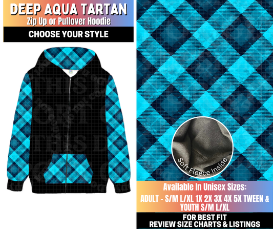Preorder! Closes 10/15. ETA Jan. Deep Aqua Tartan Zip-Up or Pullover Hoodie