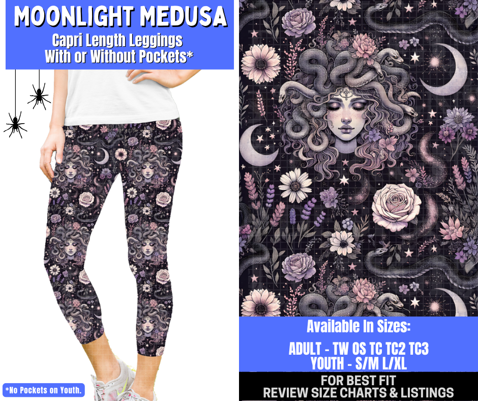 Preorder! Closes 1/26. ETA April. Moonlight Medusa Capri Length Leggings w/wo Pockets