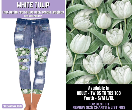 Preorder! Closes 1/22. ETA April. White Tulip Capri Faux Denim Peekaboo