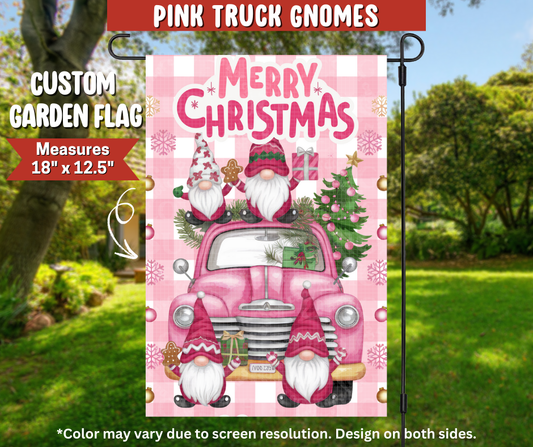 Preorder! Closes 9/22. ETA Dec. Pink Truck Gnomes Garden Flag