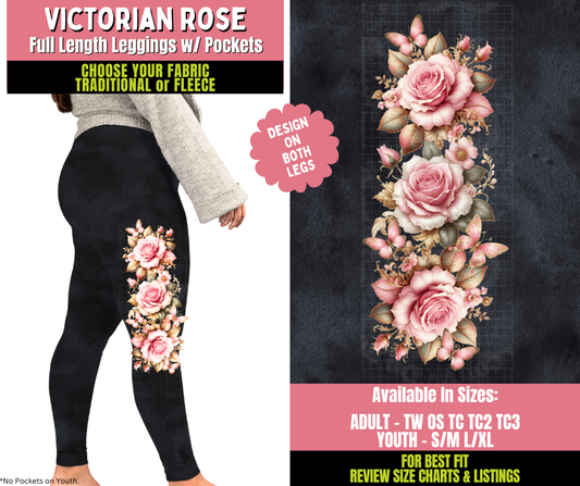 Preorder! Closes 11/20. ETA Jan. Victorian Rose Watercolor Leggings w/ Side Leg Designs Choose Fleece or Traditional