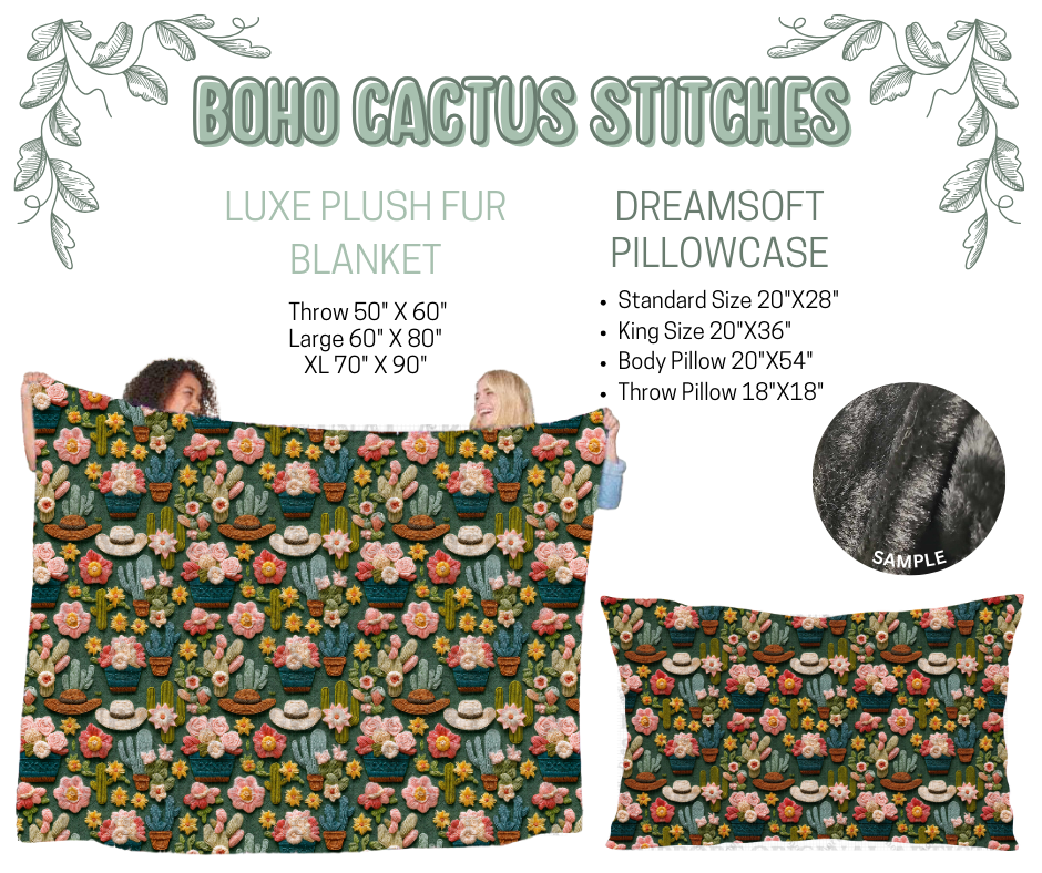 Preorder! Closes 10/9. ETA Dec. Boho Cactus Stitches Luxe Plush Fur Blanket and/or DreamSoft Pillowcase