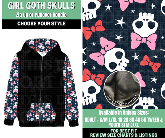 Preorder! Closes 1/7. ETA March. Girl Goth Skulls Zip-Up or Pullover Hoodie